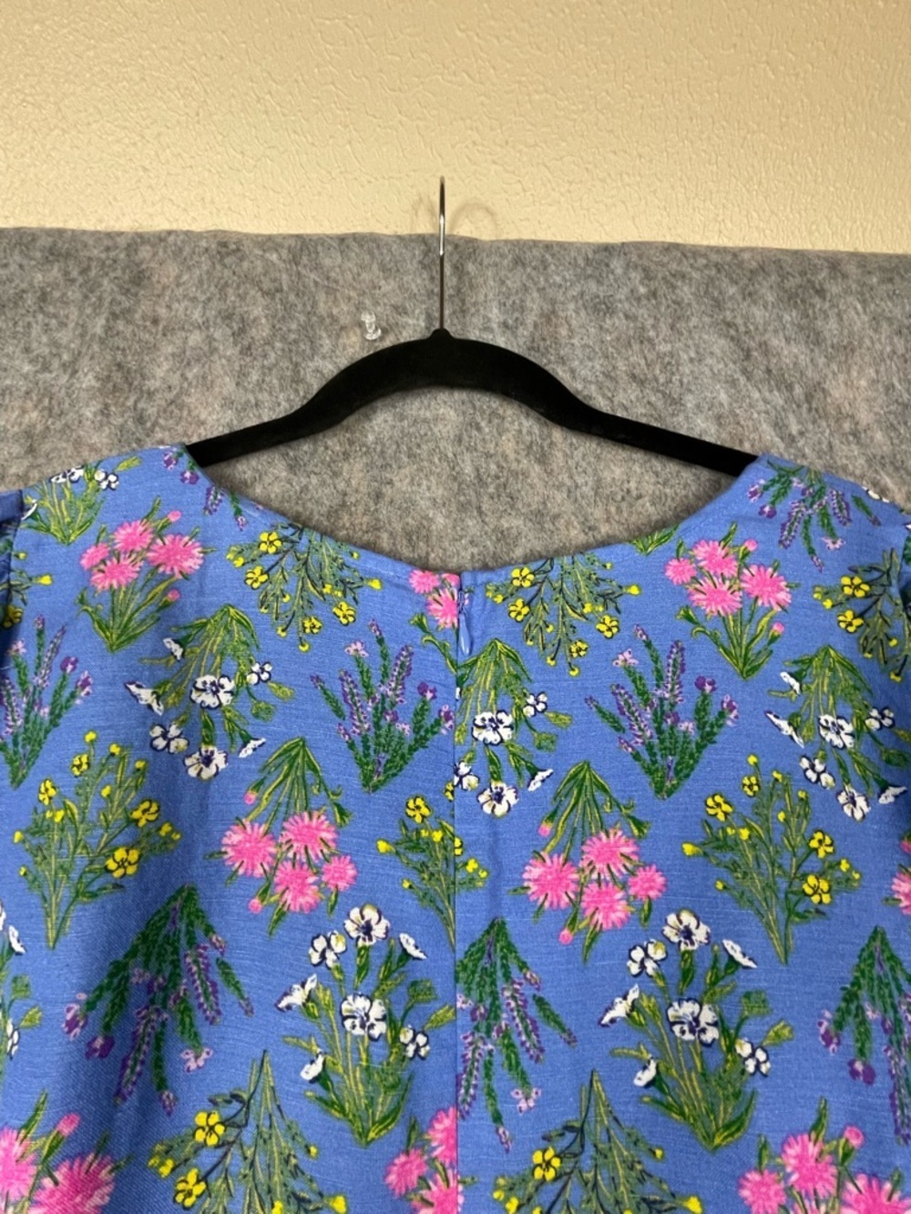 LOFT Linen Periwinkle Floral Print Puff Sleeve Mini BabyDoll A-Line Dress Sz 14 - Picture 9 of 16
